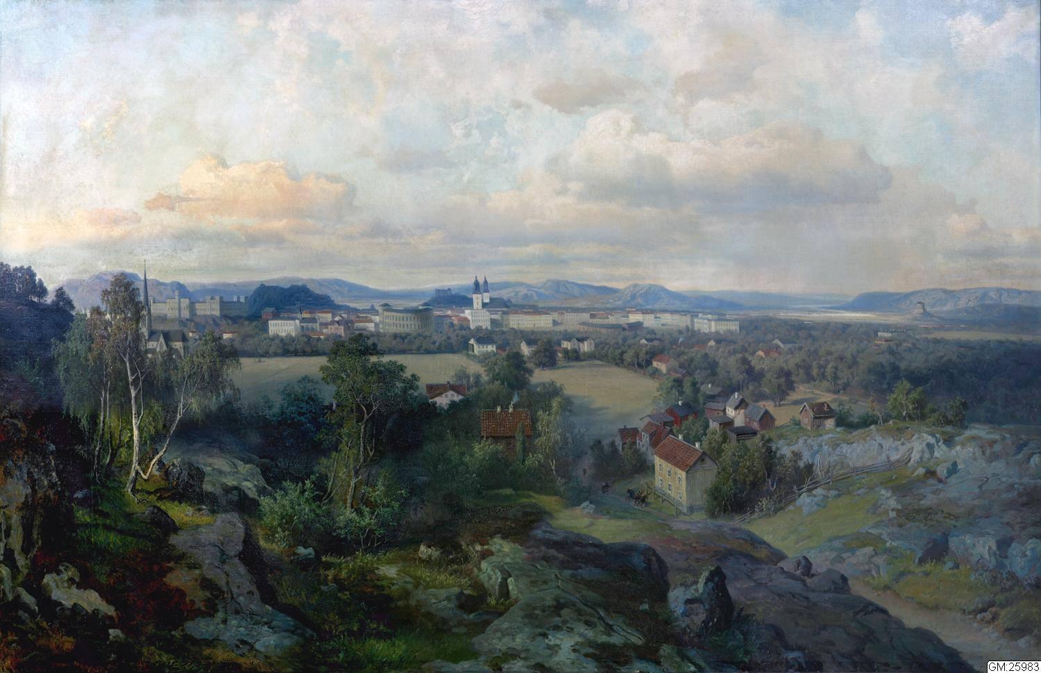 Målning av Johan Edvard Bergh (1828-1880) Utsikt över Göteborg från Landalabergen 1860-talet