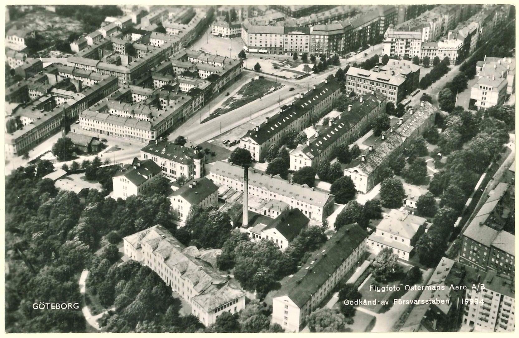 Flygfoto runt Kapellgatan ca år 1950