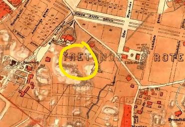 Stadsplan 1872, kvarteret är ännu inte byggt, för den framtida Fogelbergsparken