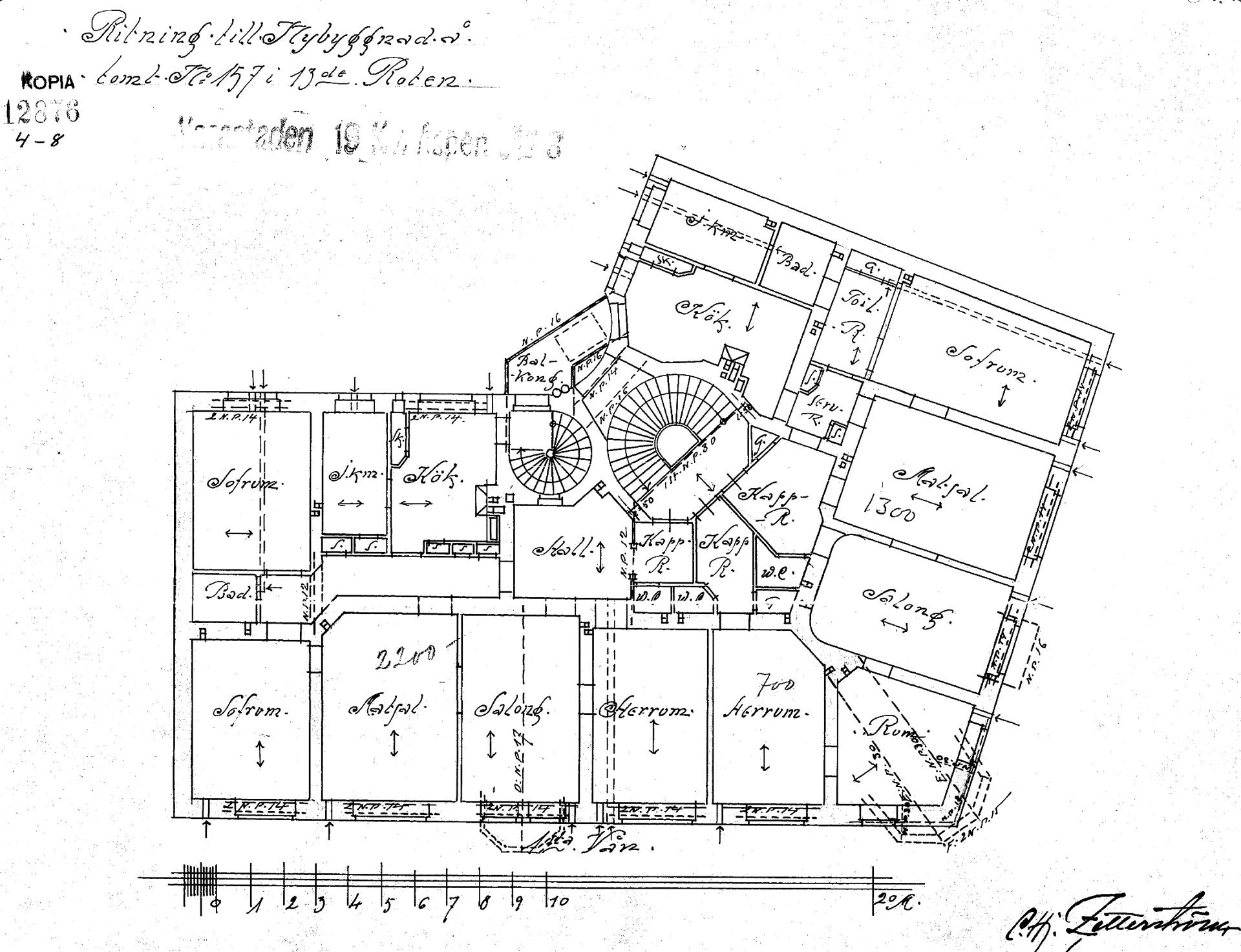 Erik Dahlbergsgatan 23, ursprunglig planritning, år 1914.