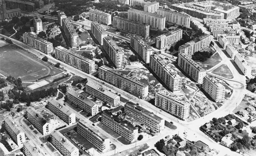 Lågupplöst Övre Johanneberg, flygbild 1950-talet