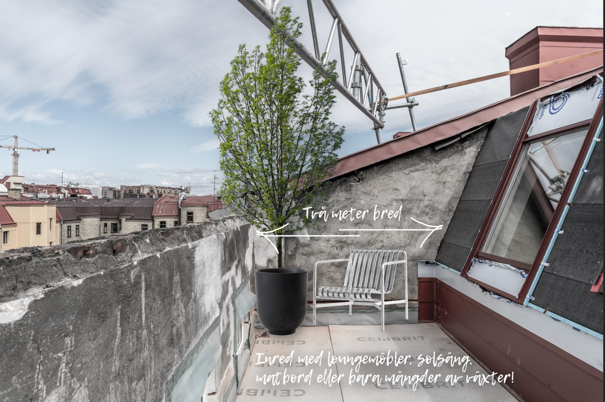 Stor takterras med sol hela dagen och in på sen kväll