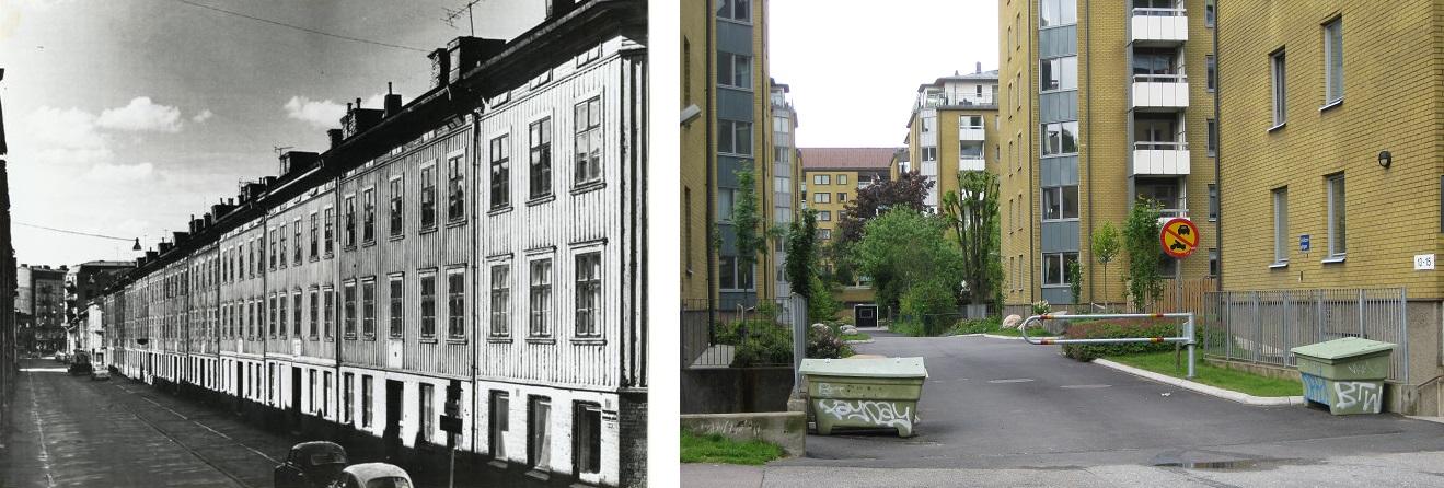 Snickaregatan, 1960-talet / Snickaregången 2015 (bilder från annedalspojkar.se)