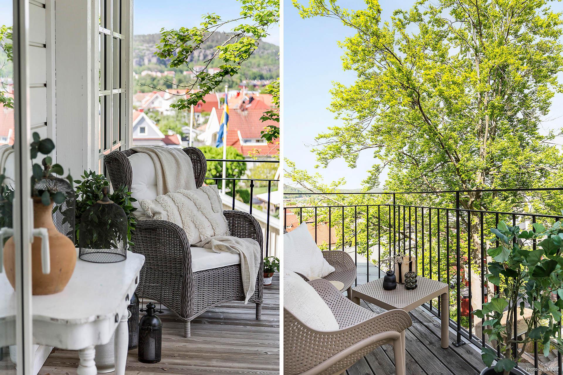 Balkong med morgonsol utanför walk in-closet övre plan