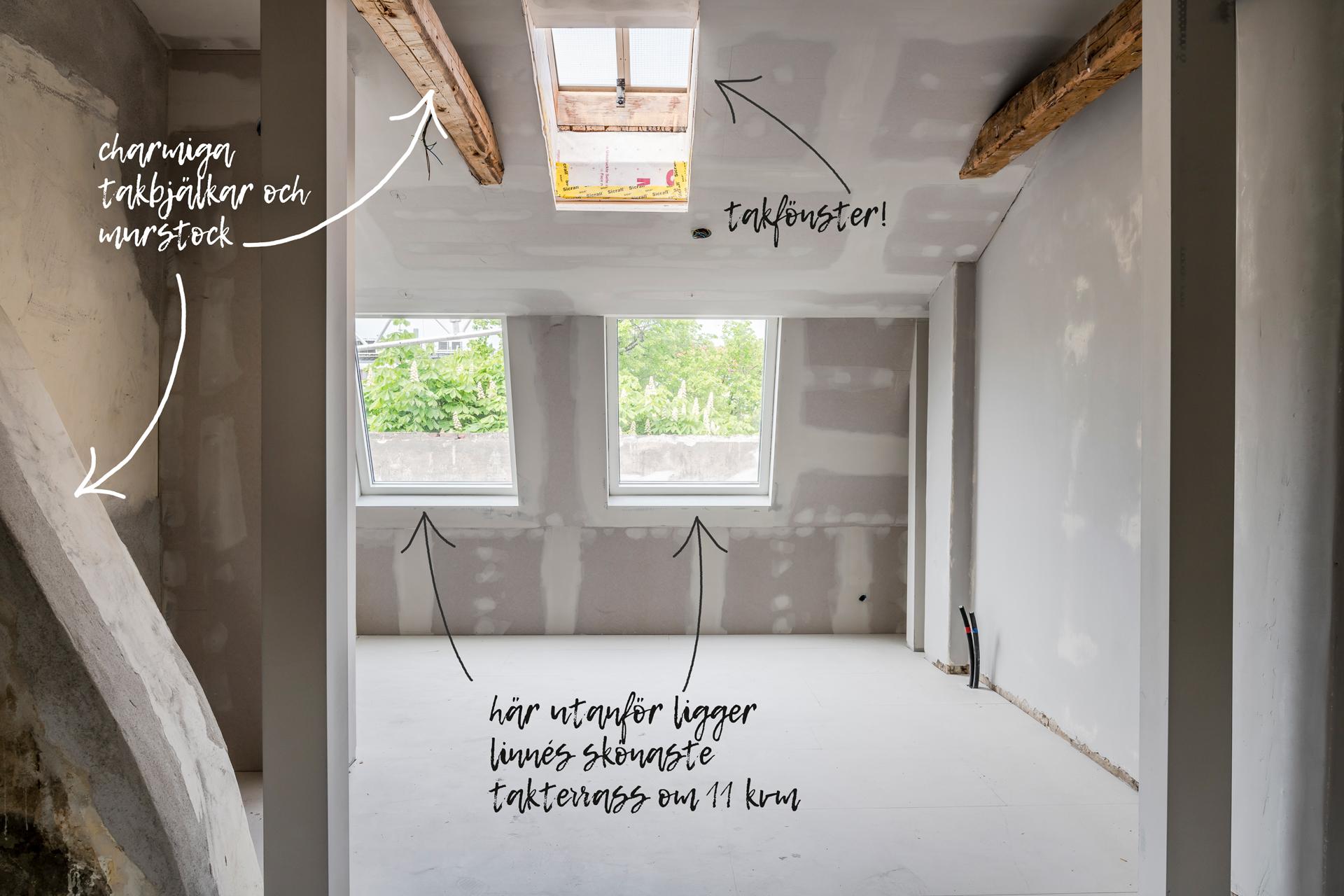 Utsikt mot vad som kommer bli Linnés skönaste takterrass om ca 11 kvm